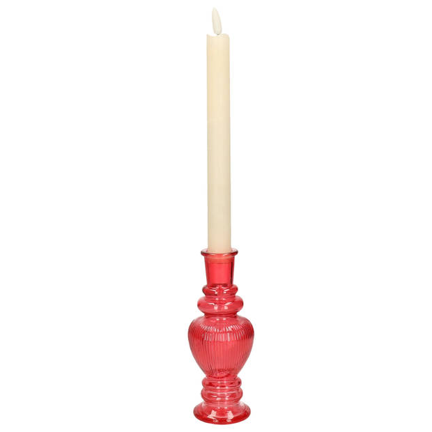 Kaarsen kandelaar Venice - gekleurd glas - ribbel koraal rood - D5,7 x H15 cm - kaars kandelaars
