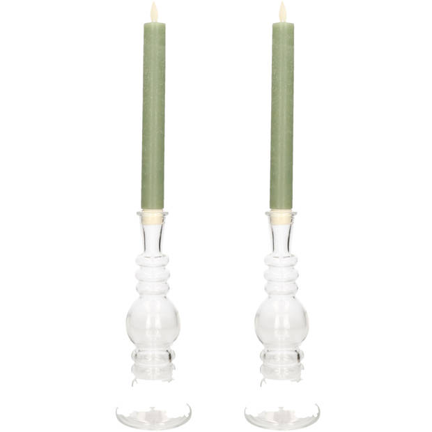 Kaarsen kandelaar Florence - 2x - transparant glas - helder - D8,5 x H23 cm - kaars kandelaars