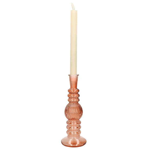 Kaarsen kandelaar Florence - zacht oranje glas - ribbel - D8,5 x H23 cm - kaars kandelaars