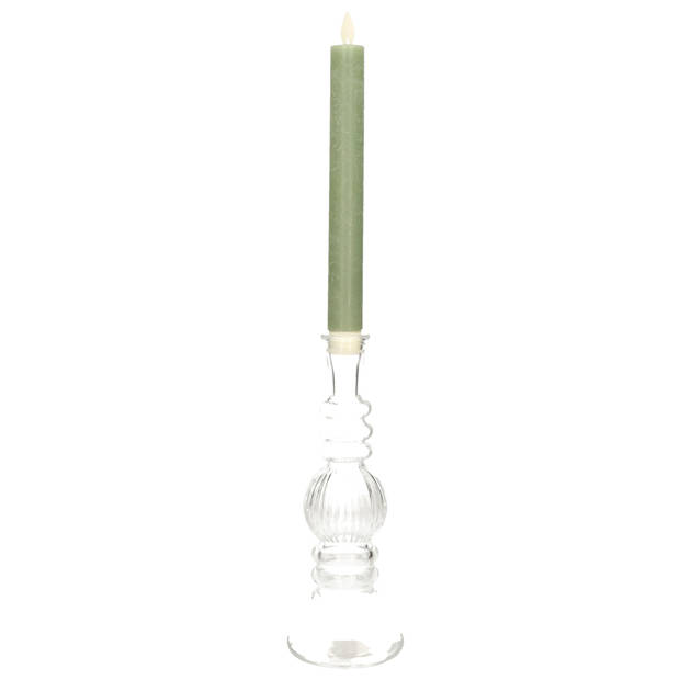 Kaarsen kandelaar Florence - transparant glas - ribbel - D8,5 x H23 cm - kaars kandelaars