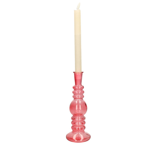 Kaarsen kandelaar Florence - koraal rood glas - helder - D8,5 x H23 cm - kaars kandelaars