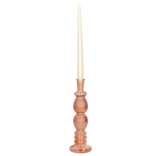 Kaarsen kandelaar Florence - zacht oranje glas - ribbel - D9 x H28 cm - kaars kandelaars