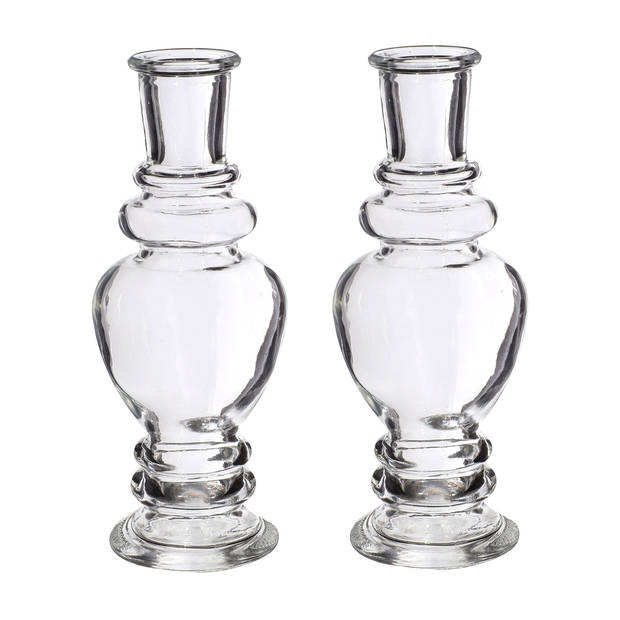 Kaarsen kandelaar Venice - 2x - glas - helder transparant - D5,7 x H15 cm - kaars kandelaars