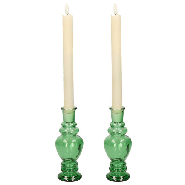 Kaarsen kandelaar Venice - 2x - gekleurd glas - helder groen - D5,7 x H15 cm - kaars kandelaars