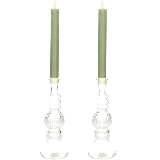 Kaarsen kandelaar Florence -2x- transparant glas - ribbel - D8,5 x H23 cm - kaars kandelaars