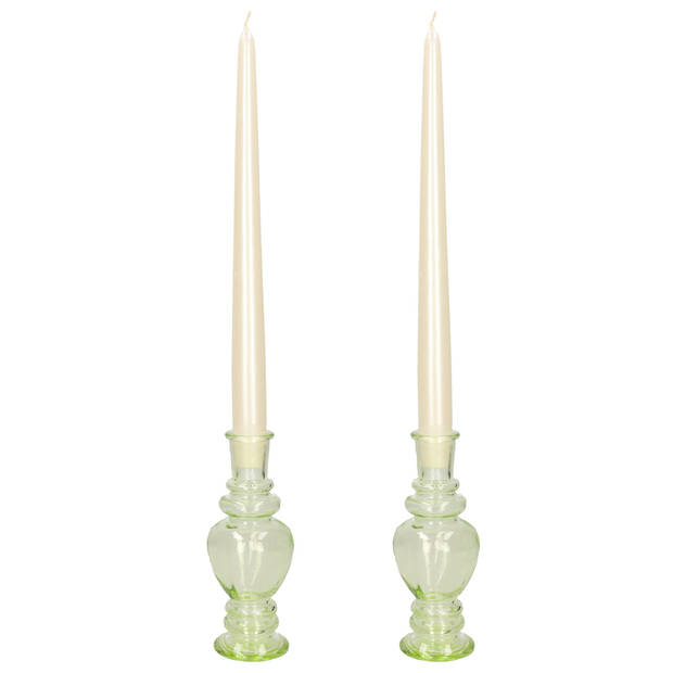 Kaarsen kandelaar Venice - 2x - gekleurd glas - helder lichtgroen - D5,7 x H15 cm - kaars kandelaars