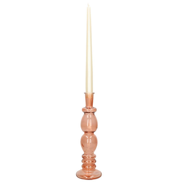 Kaarsen kandelaar Florence - oranje glas - helder - D9 x H28 cm - kaars kandelaars