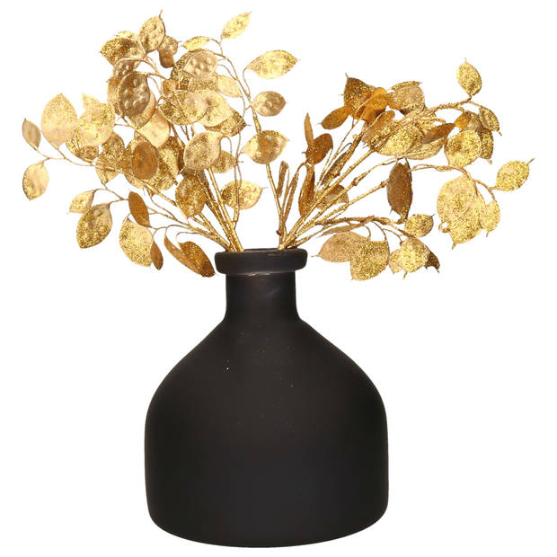 Decoratie vaas zwart D18 cm - incl. glitter takken goud 2x st - H40 cm - Vazen