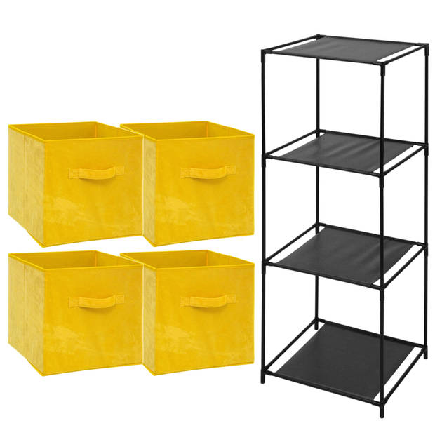 Storage Solutions Opbergrek Smartrack - met 4x mandjes stof - geel - 34 x 104 cm - Opbergkastjes