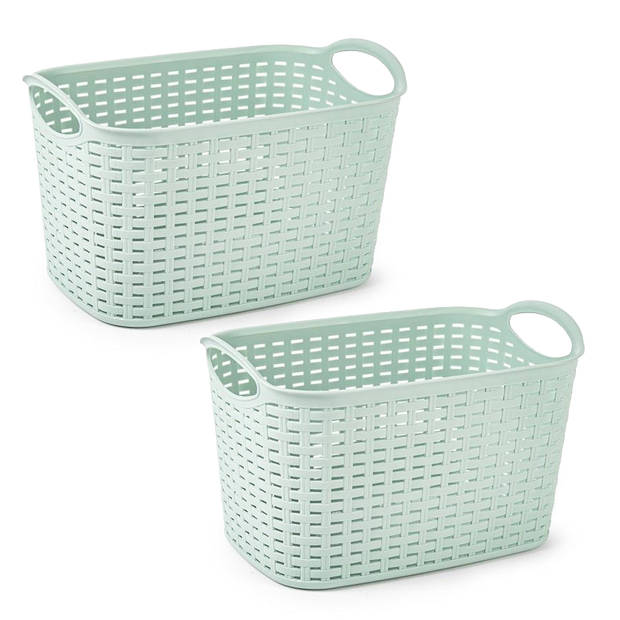 Plasticforte opbergmand/kastmandje - 2x - 19 liter - mintgroen - kunststof - 29 x 39 x 25 cm - Opbergbox