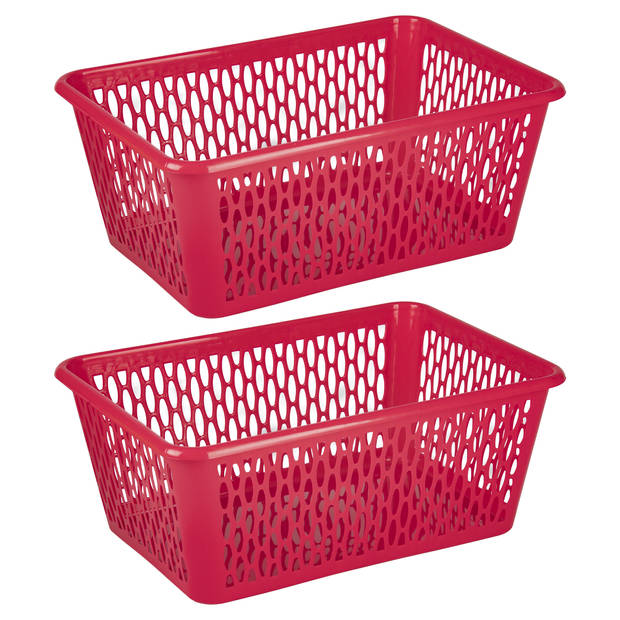 Plasticforte opbergmand/kastmandje - 2x - 6,5 liter - fuchsia roze - kunststof - 20 x 30 x 11 cm - Opbergbox