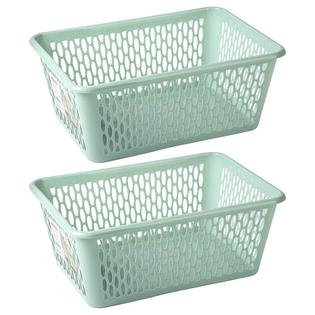 Plasticforte opbergmand/kastmandje - 2x - 6,5 liter - mintgroen - kunststof - 20 x 30 x 11 cm - Opbergbox