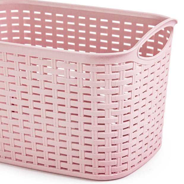 Plasticforte opbergmand/kastmandje - 2x - 6,4 liter - roze - kunststof - 19 x 29 x 18 cm - Opbergbox
