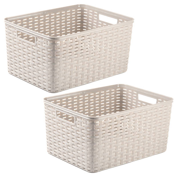 Plasticforte opbergmand/kastmandje - 2x - 18 liter - beige - kunststof - 28 x 38 x 19 cm - Opbergbox