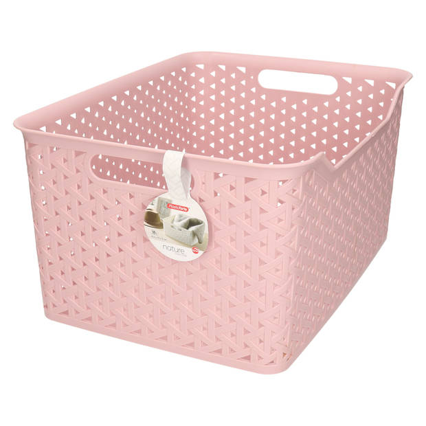 Plasticforte opbergmand/kastmandje - 2x - 18 liter - roze - kunststof - 29 x 39 x 19 cm - Opbergbox