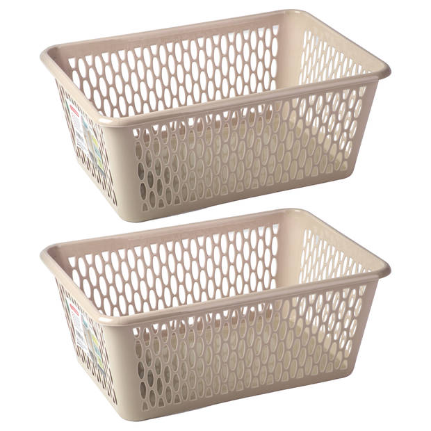 Plasticforte opbergmand/kastmandje - 2x - 6,5 liter - beige - kunststof - 20 x 30 x 11 cm - Opbergbox