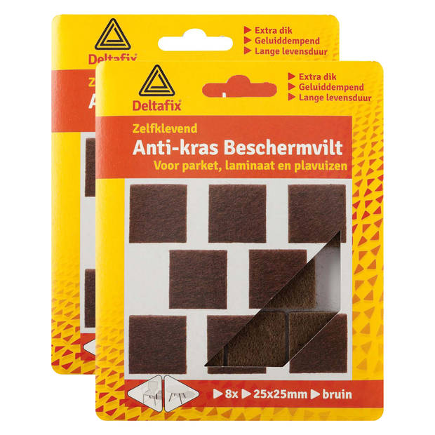 Deltafix Anti-krasvilt - 16x - bruin - 25 x 25 mm - vierkant - zelfklevend - meubel beschermvilt - Meubelviltjes