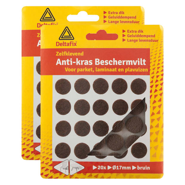 Deltafix Anti-krasvilt - 40x - bruin - 17 mm - rond - zelfklevend - meubel beschermvilt - Meubelviltjes