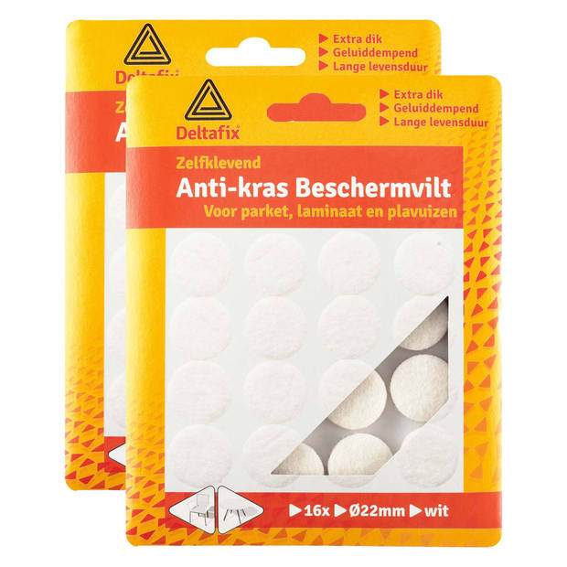 Deltafix Anti-krasvilt - 16x - wit - 28 mm - rond - zelfklevend - meubel beschermvilt - Meubelviltjes