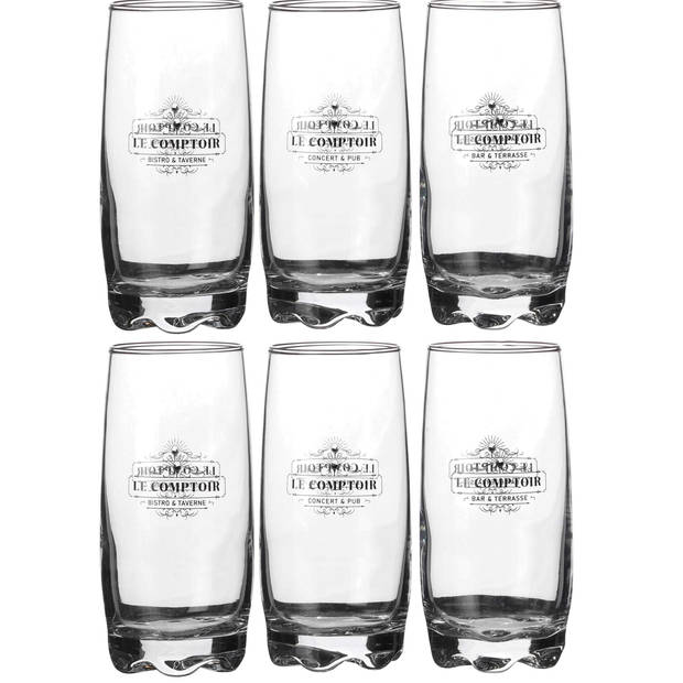 Urban Living longdrink/water/drinkglazen Comptoir - gedecoreerd glas - 6x stuks - 390 ml - Longdrinkglazen