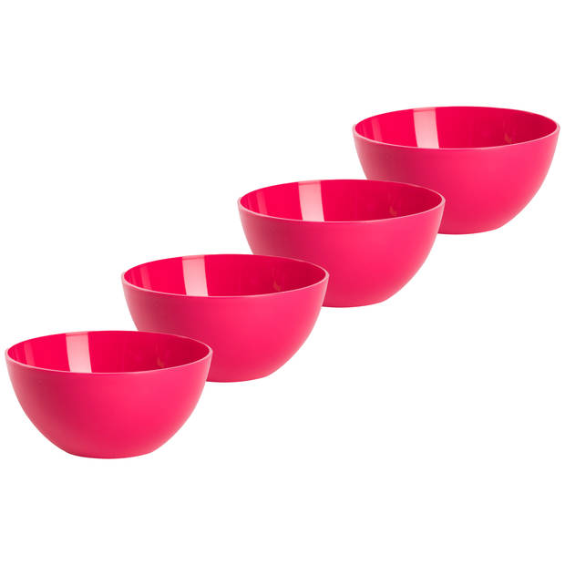 Plasticforte kommetjes/schaaltjes - 4x - dessert/ontbijt - kunststof - D17 x H7 cm - fuchsia roze - Kommetjes