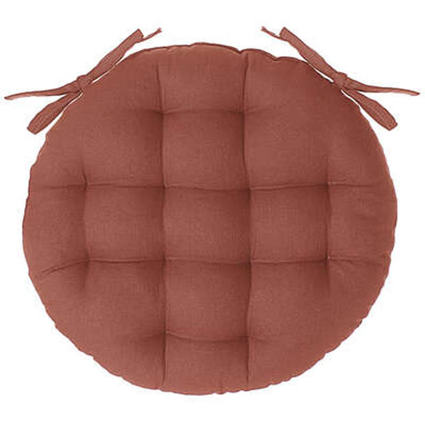 Atmosphera Stoelkussen rond - 4x - terracotta - katoen - 38 x 6.5 cm - wicker zitkussen - tuinstoelkussens