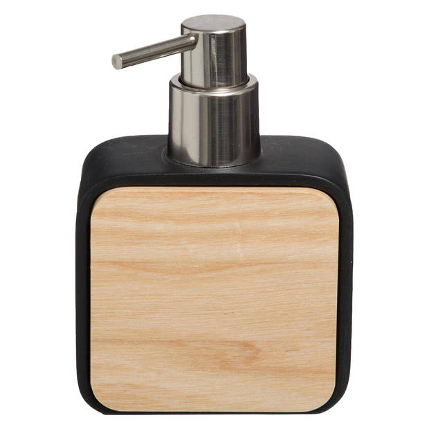Badkamer/toilet accessoires set - WC-borstel in houder en zeeppompje - zwart - bamboe - 200 ml - Badkameraccessoireset