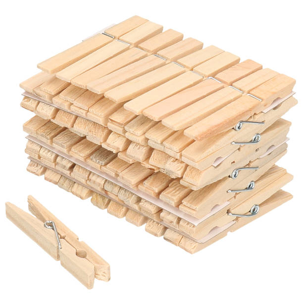 Stevige houten wasknijpers naturel pakket van 100x stuks - Knijpers