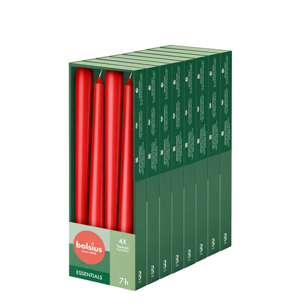 Bolsius - Gladde Dinerkaarsen - 24,5 cm - 32 stuks - Rood