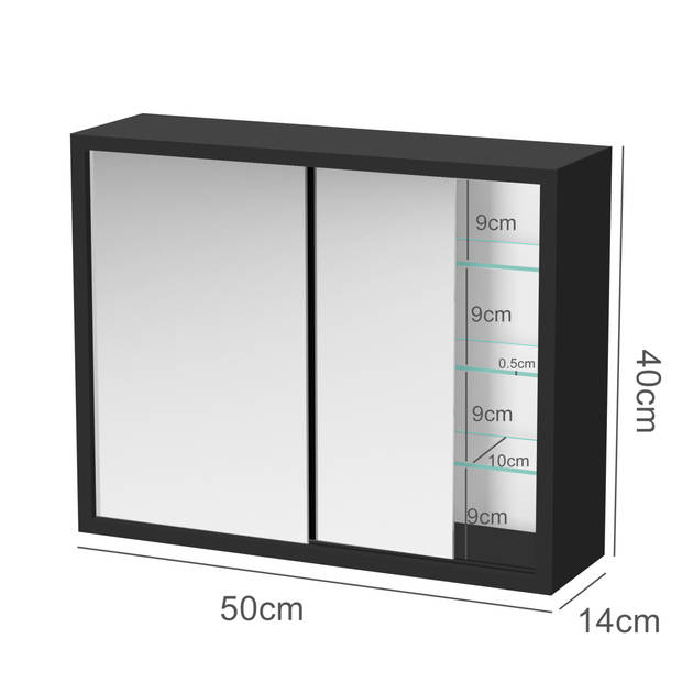 Medicijnkastje - spiegelkast boven wastafel badkamer toilet - schuifdeuren - 50 x 40 x 14 cm