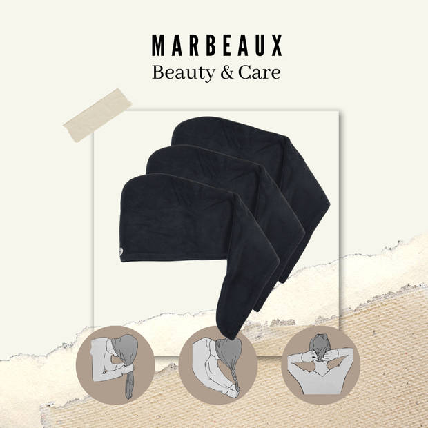 MARBEAUX Haarhanddoek - 3 Stuks - Hair towel - Hoofdhanddoek - Microvezel handdoek krullend haar - Zwart