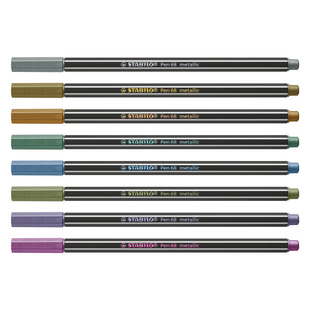 STABILO Pen 68 metallic - premium viltstift metalen etui met 8 kleuren