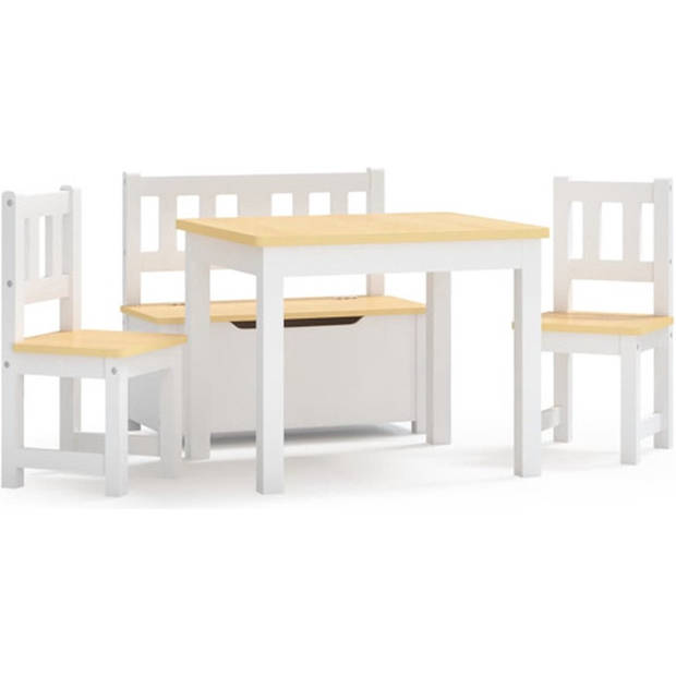 The Living Store kindertafel en stoelenset - wit en beige - MDF - tafel 60 x 50 x 48 cm - stoel 25 x 25 x 55 cm -