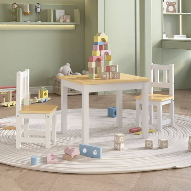 The Living Store Kindertafel en stoelenset - Duurzaam MDF - Wit en beige - Afmetingen tafel- 60 x 50 x 48 cm -
