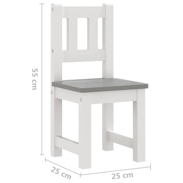 The Living Store Kindermeubelset Wit/Grijs - Tafel 60x50x48 cm - Stoel 25x25x55 cm - Bankje 60x30x55 cm