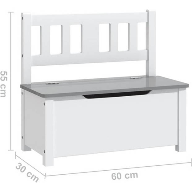 The Living Store Kindermeubelset Wit/Grijs - Tafel 60x50x48 cm - Stoel 25x25x55 cm - Bankje 60x30x55 cm