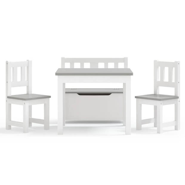 The Living Store Kindermeubelset Wit/Grijs - Tafel 60x50x48 cm - Stoel 25x25x55 cm - Bankje 60x30x55 cm