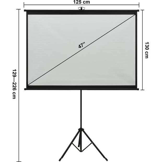 The Living Store Projectiescherm - In hoogte verstelbaar statief - 125x130cm - Matwit stof en ijzer materiaal - 47"