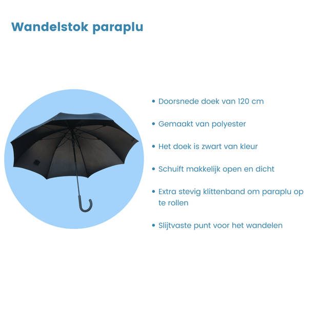Classic Canes Paraplu - Zwart - Antraciet - Polyester - Doorsnee doek 120 cm - Lengte 93 cm