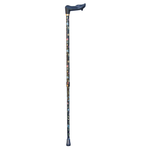 Classic Canes Verstelbare wandelstok - Zwart - Bloemen - Rechtshandig - Ergonomisch handvat - Lengte 75 - 99 cm