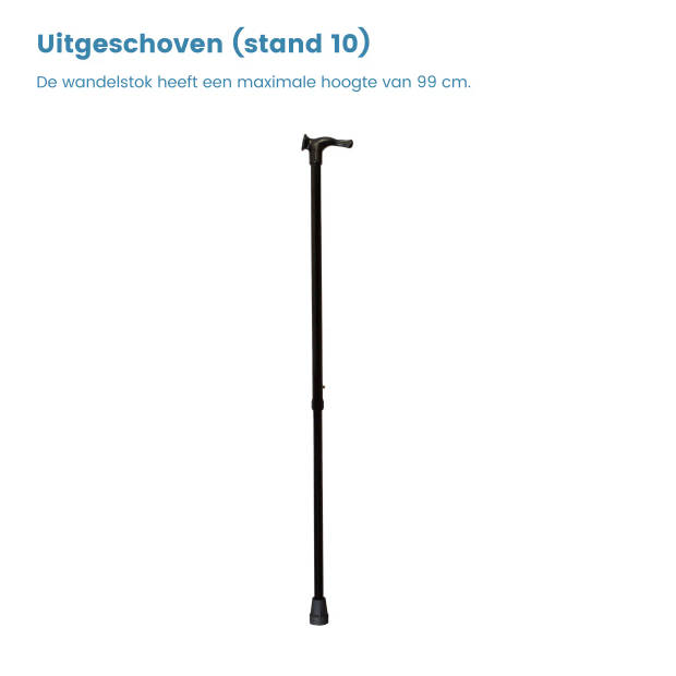 Gastrock Verstelbare wandelstok - Zwart - Rechtshandig - Relax-grip - Ergonomisch handvat - Aluminium - Lengte 76 - 99cm