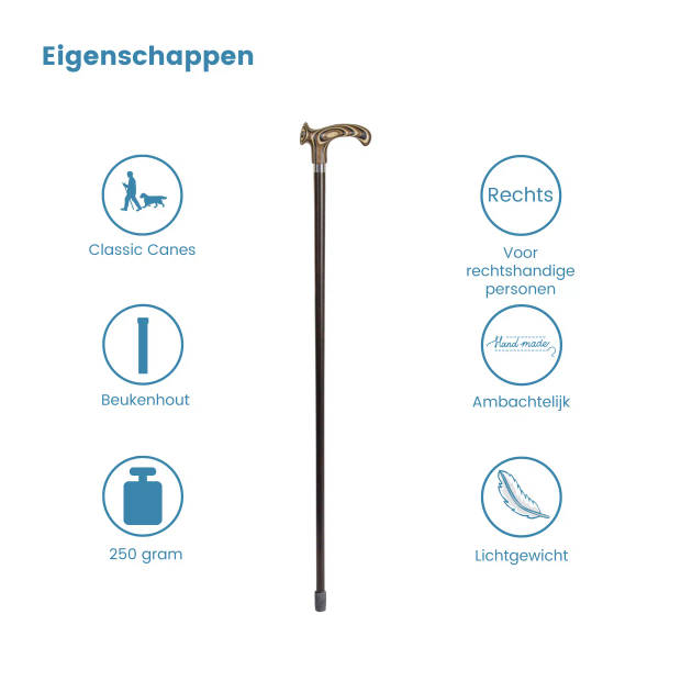 Classic Canes Houten wandelstok - Bruin - Beukenhout - Rechtshandig - Gelamineerd Ergonomisch handvat - Lengte 92 cm