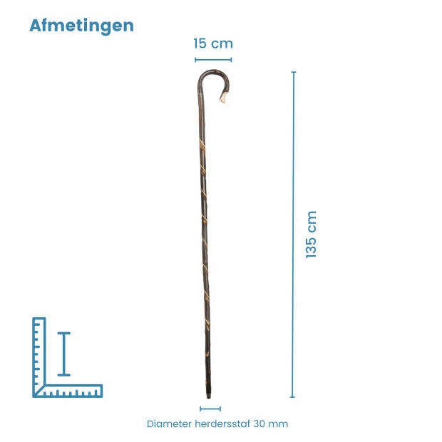 Classic Canes Herdersstaf - Bruin - Kastanjehout - Geschroeid - Dubbele spiraal - Lengte 135 cm - Pelgrimsstaf