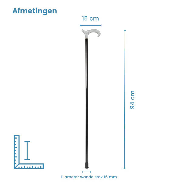 Classic Canes Bijzondere wandelstok - Zwart - Hardhout - Zilver zwart acryl - Derby handvat - Lengte 94 cm