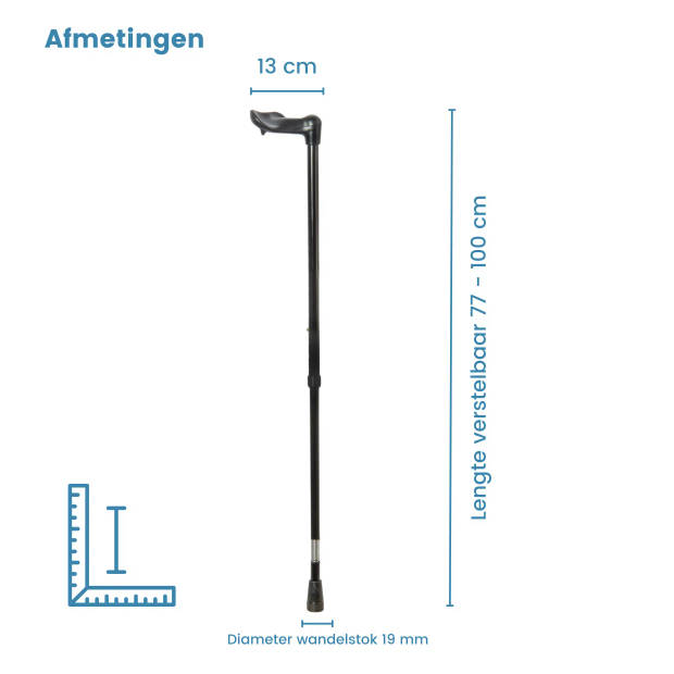 Classic Canes Verstelbare wandelstok - Zwart - Schokdemper - Linkshandig - Fisher handvat - Lengte 77 - 100 cm