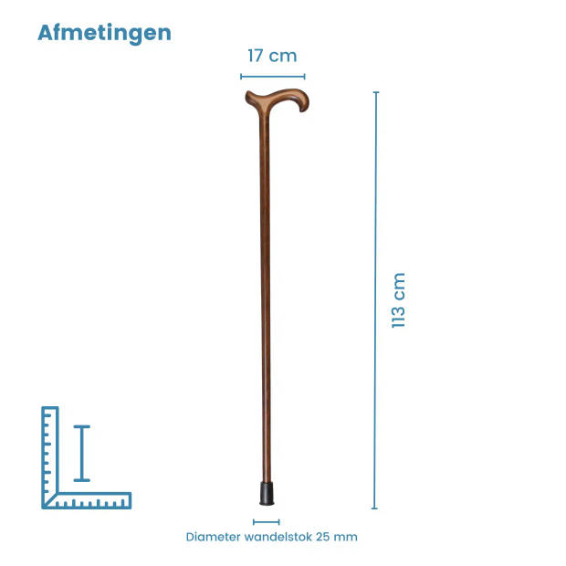 Classic Canes Houten wandelstok - Jumbo - Bruin - Beukenhout - XL wandelstok - Derby Handvat - Lengte 113 cm