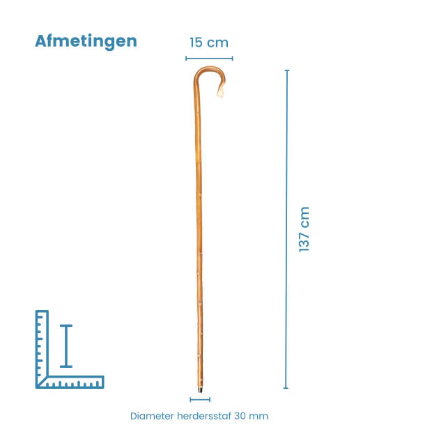 Classic Canes Herdersstaf - Bruin - Kastanjehout - Lengte 137 cm - Wandelstok hout - Pelgrimsstaf - Herder staf