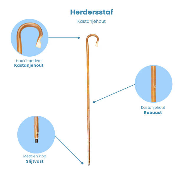 Classic Canes Herdersstaf - Bruin - Kastanjehout - Lengte 137 cm - Wandelstok hout - Pelgrimsstaf - Herder staf