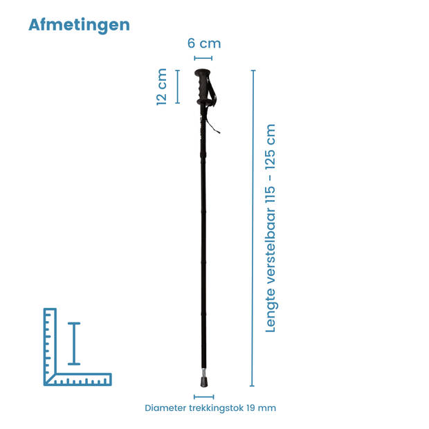 Classic Canes Trekkingstok opvouwbaar - Zwart - Aluminium - Verstelbaar - Lengte 115 - 125 cm