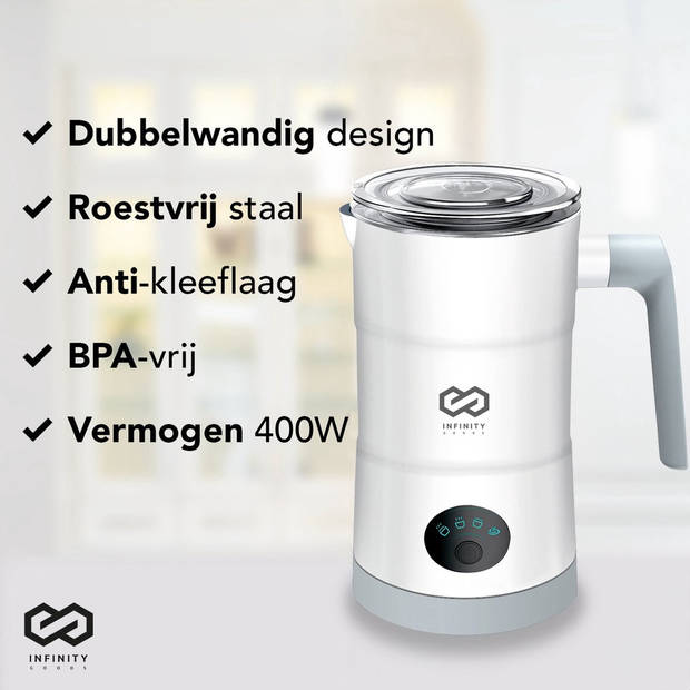 Infinity Goods 4-in-1 Elektrische Melkopschuimer - 350 ml - Opschuimen en verwarmen - Cappuccino - Vaatwasserbestendig -